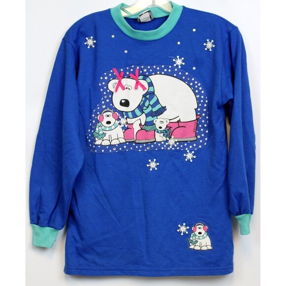 Vtg Zoodles 2pc Sweatshirt Leggings Polar Bear Snowflakes Stripes sz 14 Winter - Picture 2 of 13